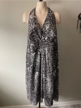Donna Ricco Metallic Abstract Print Halter Cocktail Dress Plus Size 20W